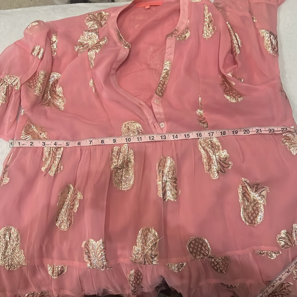 Simply Southern pink gauzy tiered short dress foiled tinsel gold pineapples XXL - Picture 13 of 13